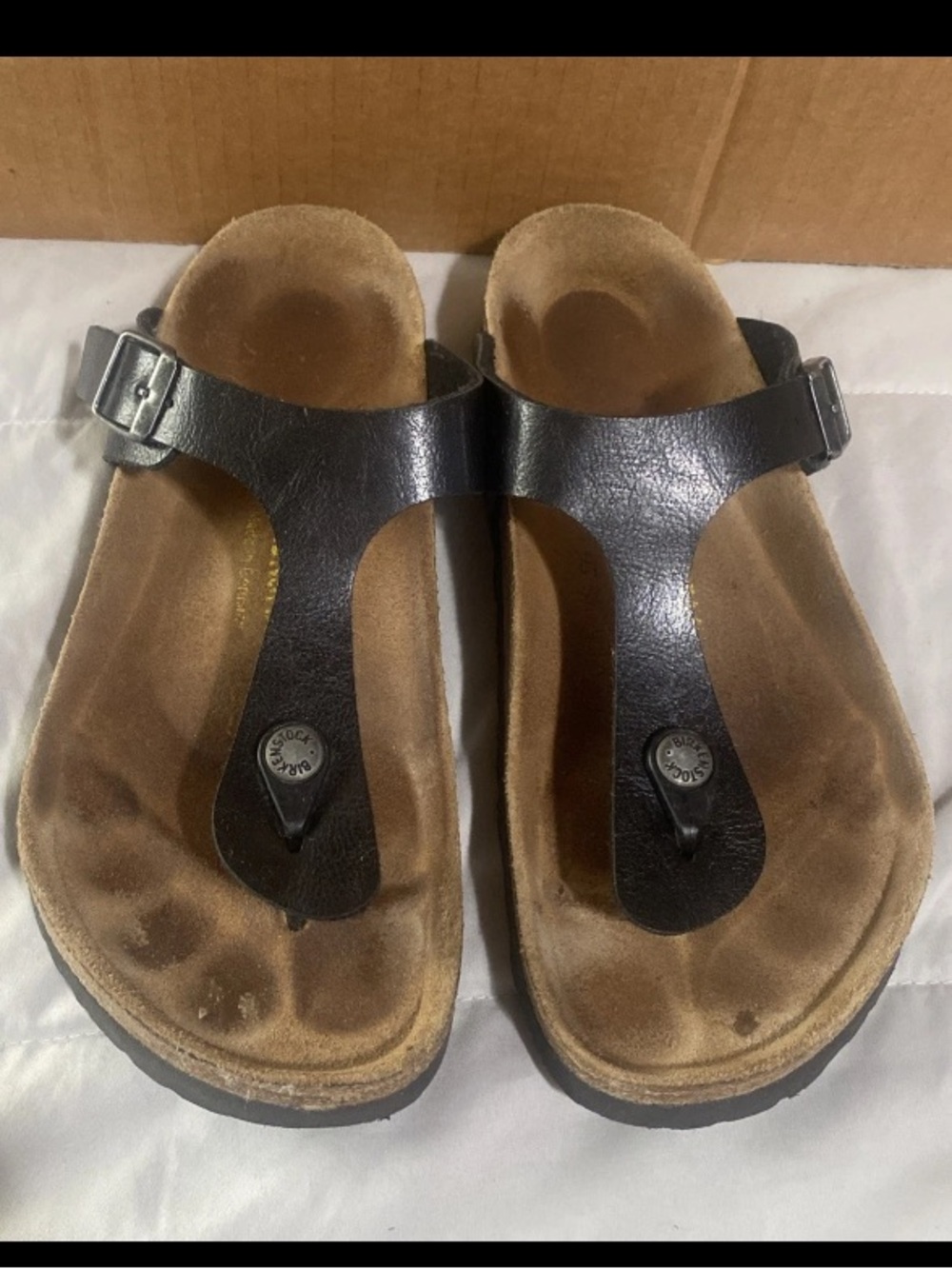 Birkenstock Gizeh Women's Sandals Thong Size 38 (US 7) Black Leather Slip On